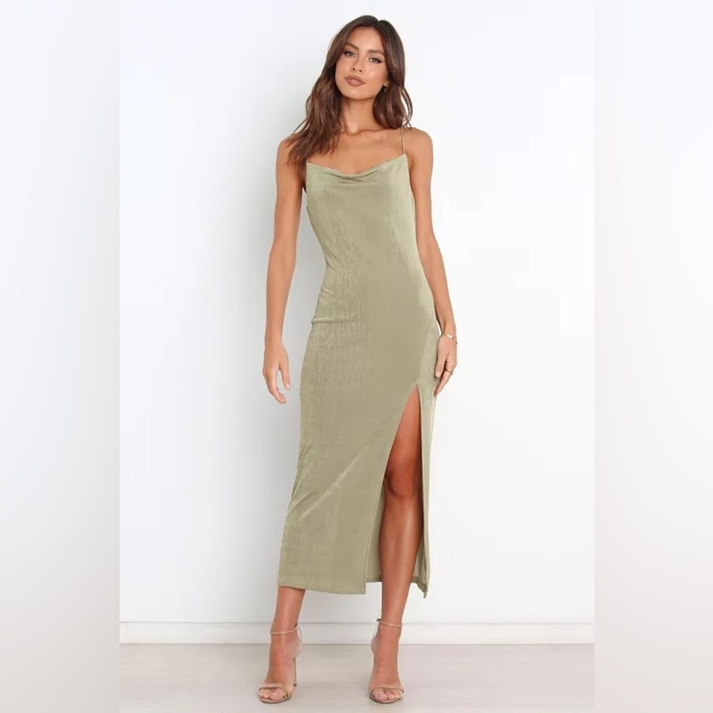 NWT Petal & Pup “Diani” Cowl Neck Midi Slipdress in Olive